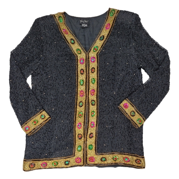 *VINTAGE*TAN CHHO Silk Sequin Jeweled Beaded Jacket - Picture 15 of 16